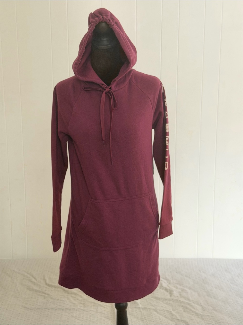 Women's Hooded Sweatshirt Dress in Maroon size XS